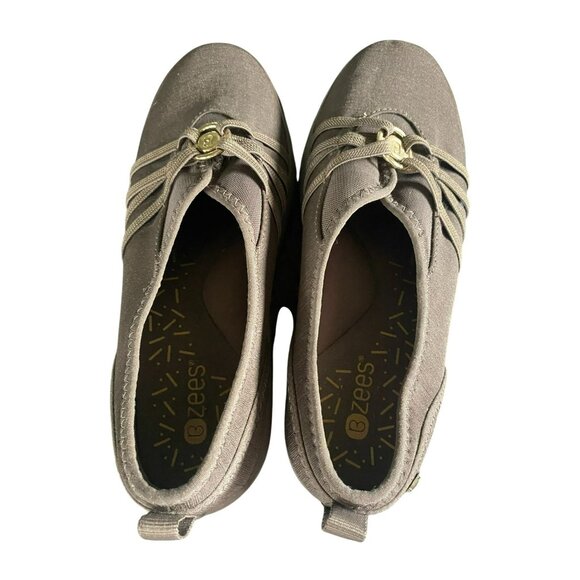 Bzees Womens Washable Slip-On Flats With Stretch Fabric & Decorative Straps In T - Picture 2 of 7